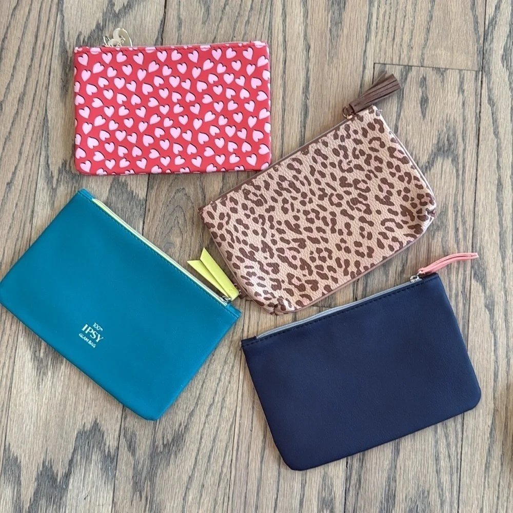 IPSY Set of Four Stylish Studded Geometric Hearted Cheetah Pouches Never Used